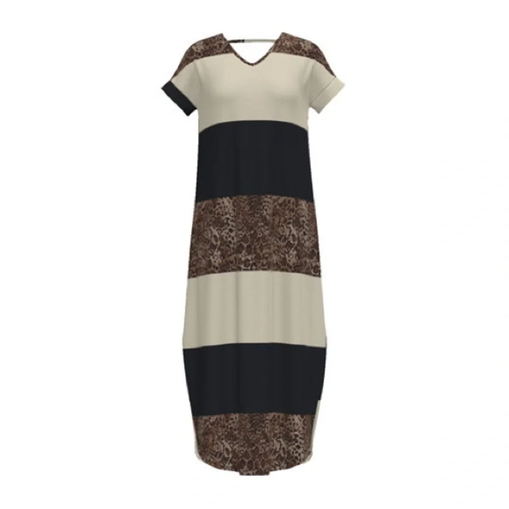 LuLaRoe Macy V-Veck Cream and Black Maxi Dress with Leopard Accents NWT Size M - Picture 2 of 7